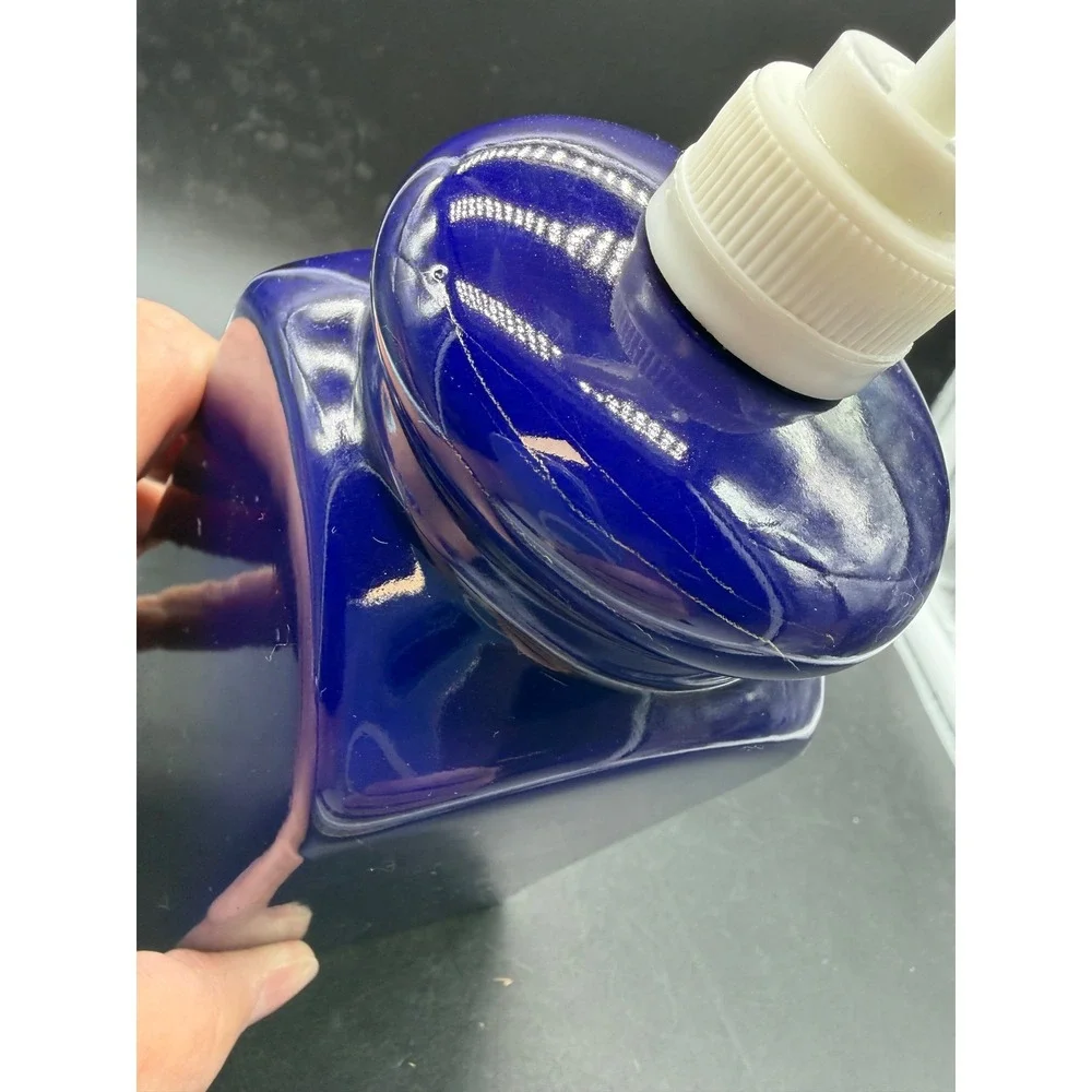 Cobalt Blue Ceramic Soap Dispenser Square Glossy Navy Lotion Pump Stoneware